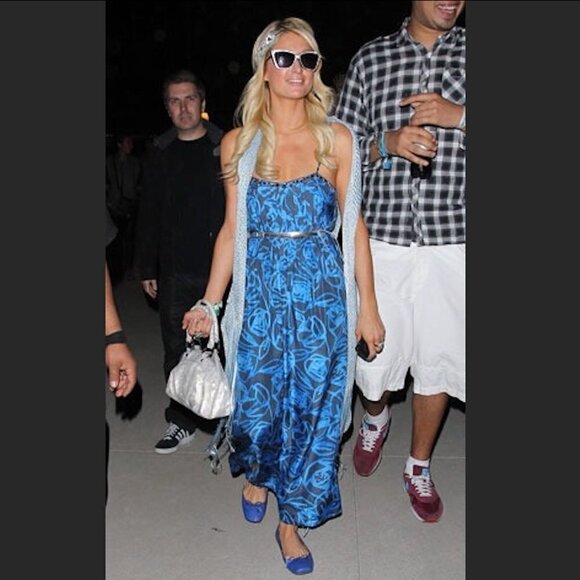 Rebecca Taylor Paris Hilton Coachella Silk Maxi Blue & Gray Dress Size 10 - Picture 1 of 8